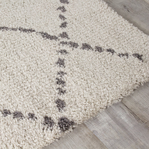 Matrique 5413_3A18 White Grey Lattice Shag Area Rug by Novelle Home