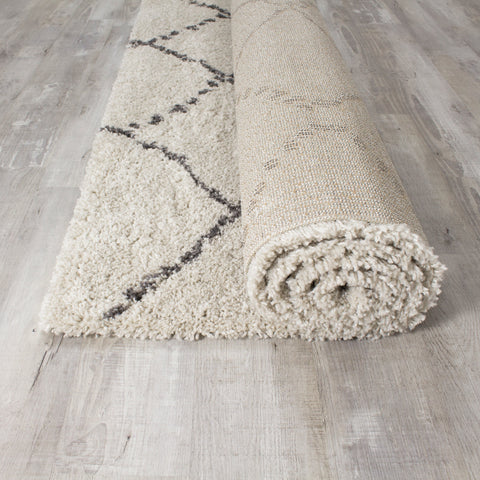 Matrique 5413_3A18 White Grey Lattice Shag Area Rug by Novelle Home