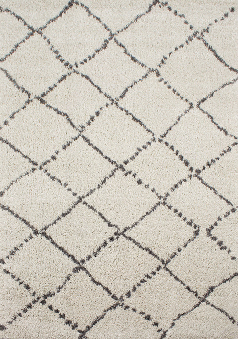 Matrique 5413_3A18 White Grey Lattice Shag Area Rug by Novelle Home
