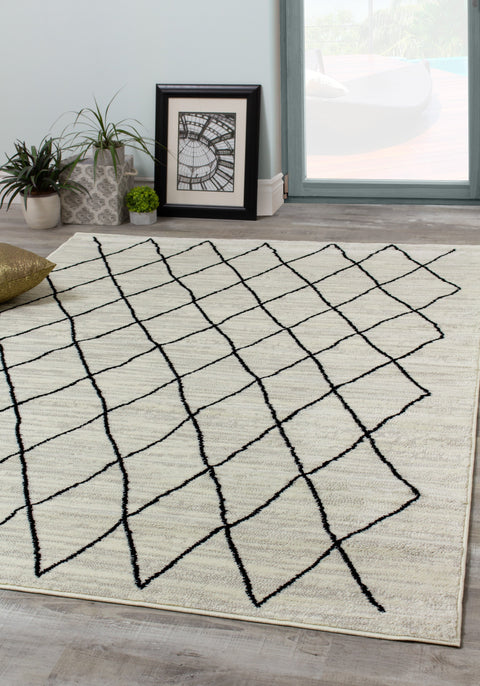 Meridian A191_0282 Pen-Drawn Trellis Lines Area Rug by Novelle Home