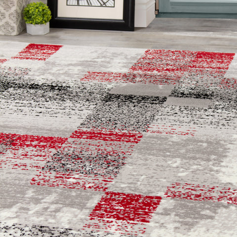Meridian A608_0767 Red Distressed Rectangles Area Rug by Novelle Home