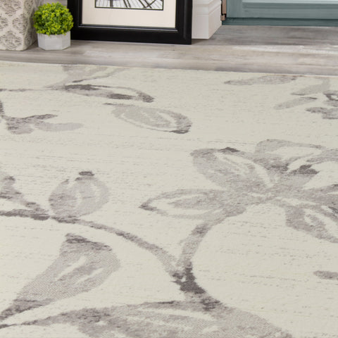 Meridian A643_0272 Grey Cream Watercolour Flower Area Rug by Novelle Home