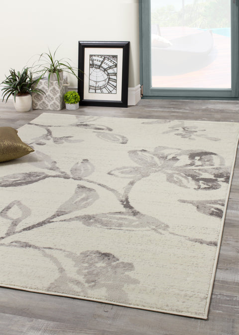 Meridian A643_0272 Grey Cream Watercolour Flower Area Rug by Novelle Home