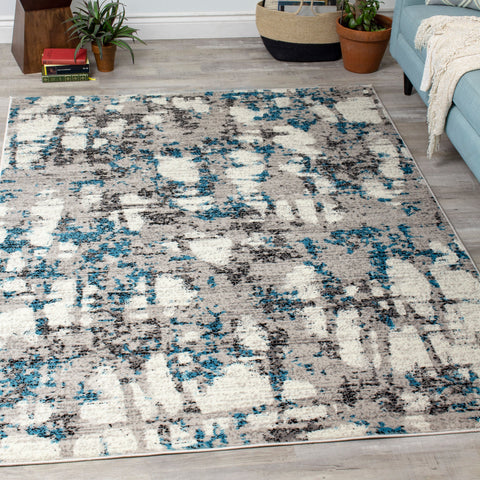 Meridian B193_4757 Grey Distressed Blue Spackle Area Rug by Novelle Home
