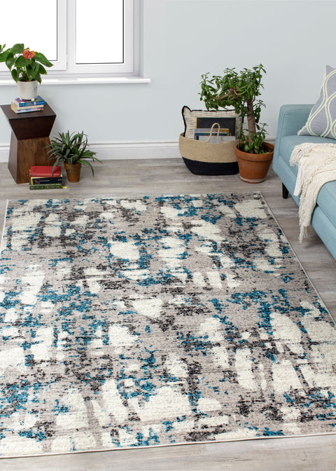 Meridian B193_4757 Grey Distressed Blue Spackle Area Rug by Novelle Home