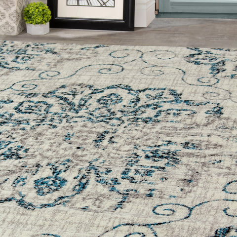 Meridian B202_4252 Distressed Flower Medallion Area Rug by Novelle Home