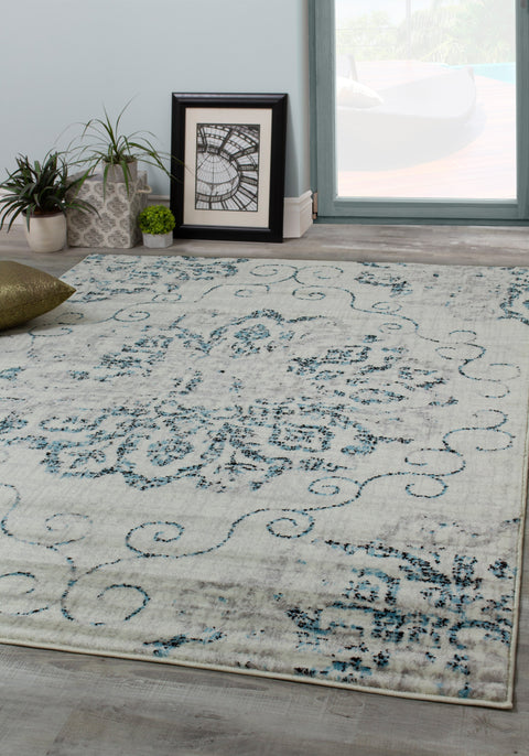 Meridian B202_4252 Distressed Flower Medallion Area Rug by Novelle Home