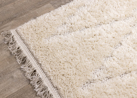 Novato Cream Diamond Shag Rug by Kalora Interiors