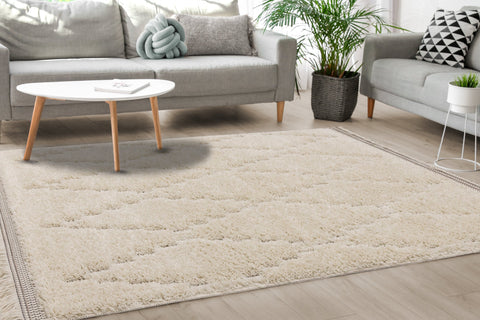 Novato Cream Diamond Shag Rug by Kalora Interiors