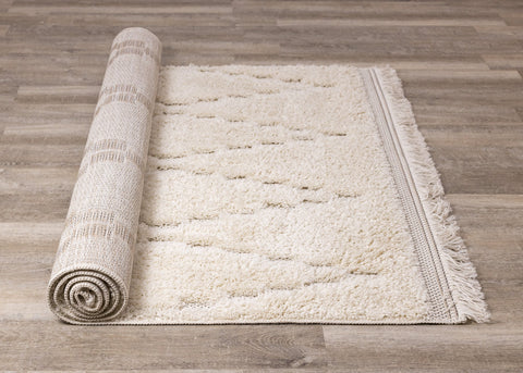 Novato Cream Diamond Shag Rug by Kalora Interiors