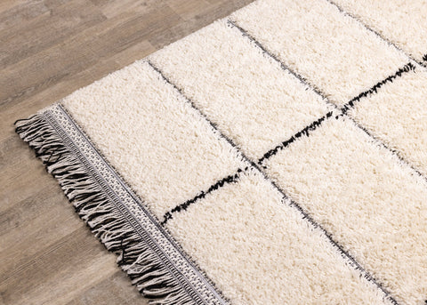 Novato Cream Black Striped Rug by Kalora Interiors