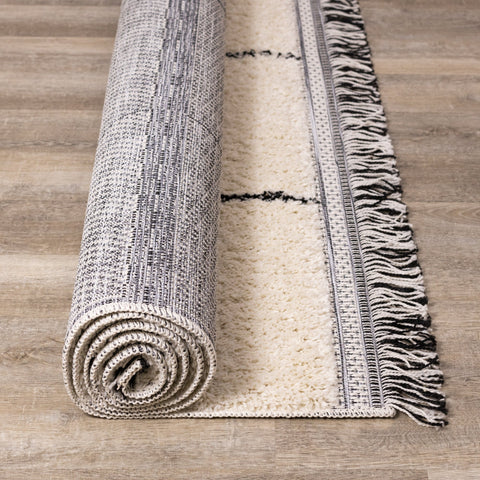 Novato Cream Black Striped Rug by Kalora Interiors