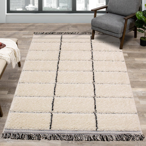 Novato Cream Black Striped Rug by Kalora Interiors