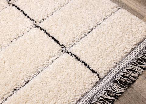 Novato Cream Black Striped Rug by Kalora Interiors
