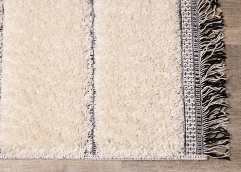 Novato Cream Black Striped Rug by Kalora Interiors