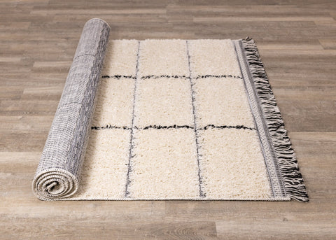 Novato Cream Black Striped Rug by Kalora Interiors