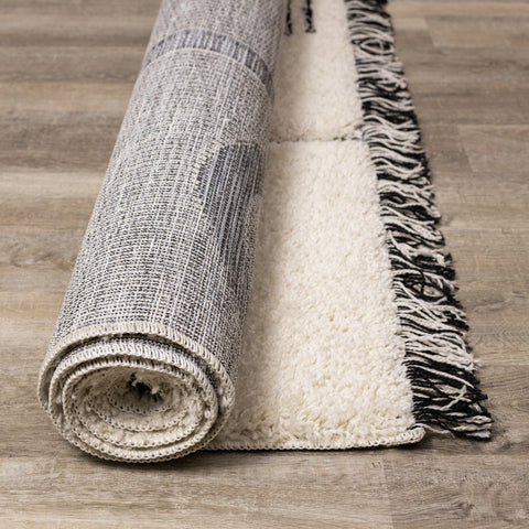 Novato Cream Black Geometric Modern Rug by Kalora Interiors
