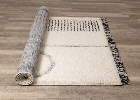 Novato Cream Black Geometric Modern Rug by Kalora Interiors
