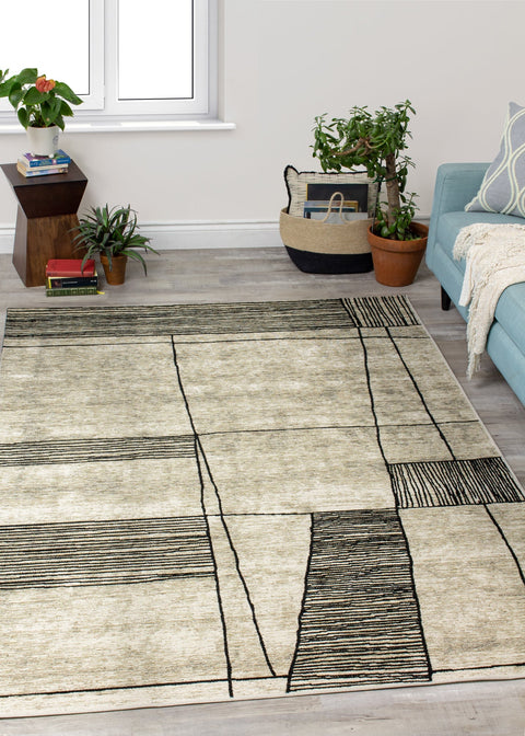 Orienta Beige Black Abstract Area Rug by Kalora Interiors