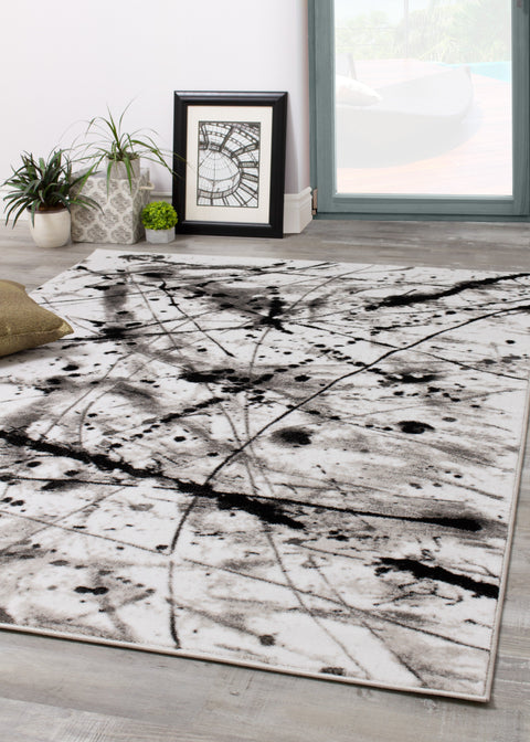 Paladin 3368_28 Black Grey Paint Drips and Lines Area Rug by Novelle Home