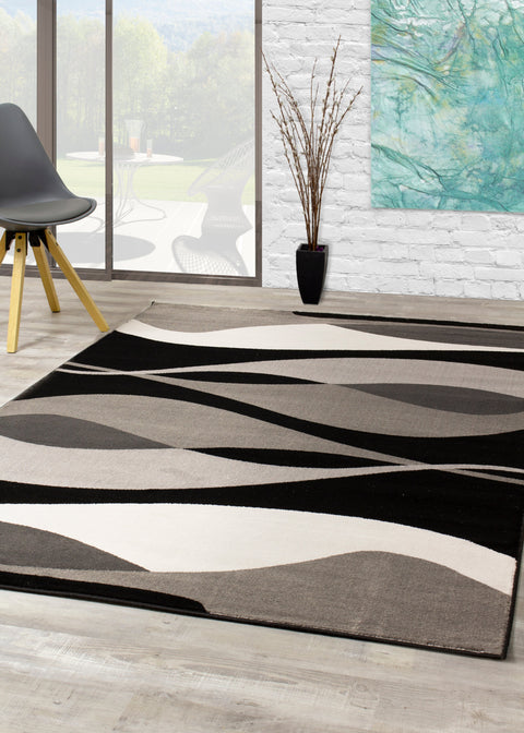 Paladin 3597_58 Grey Black Overlay Twists Area Rug by Novelle Home