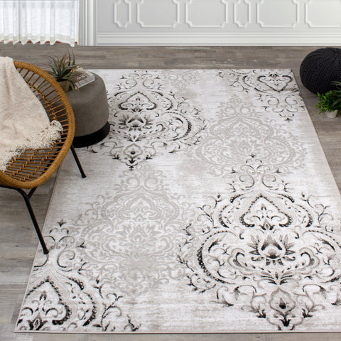 Platinum 1159_26 Faded Damask Pattern Area Rug by Kalora Interiors