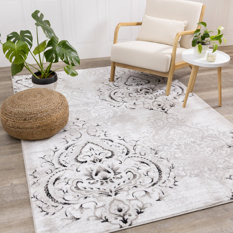Platinum Venetian Silver Damask Rug by Kalora Interiors