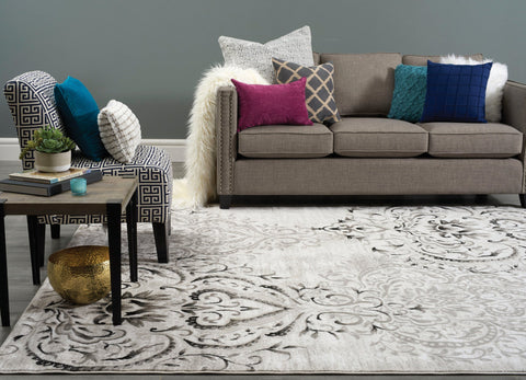 Platinum Venetian Silver Damask Rug by Kalora Interiors