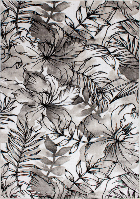 Platinum 2666_68 Grey Flower Pattern Area Rug by Kalora Interiors