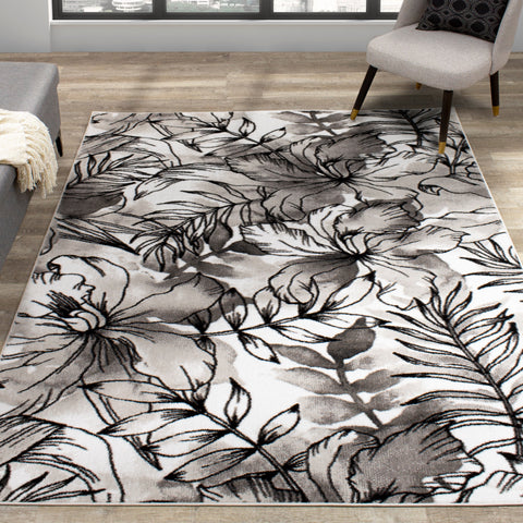 Platinum 2666_68 Grey Flower Pattern Area Rug by Kalora Interiors