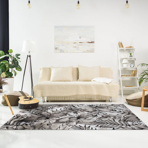 Platinum 2666_68 Grey Flower Pattern Area Rug by Kalora Interiors
