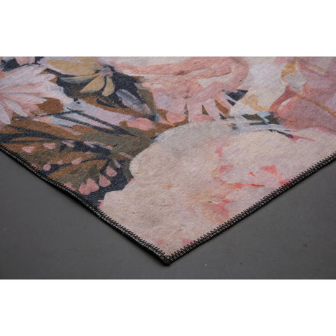 Bantu RBAN-79144 Black Pink Floral Flowers Area Rug by Renwil