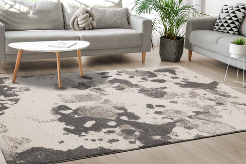 Ravine Cream Grey Cowhide Design Rug by Kalora Interiors
