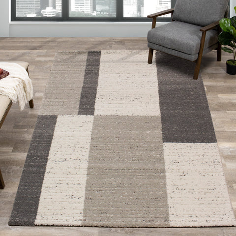Ravine Cream Grey Rectangles Rug by Kalora Interiors