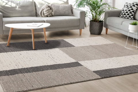Ravine Cream Grey Rectangles Rug by Kalora Interiors