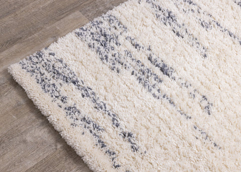 Rondo Cream Blue Modern Striped Rug by Kalora Interiors