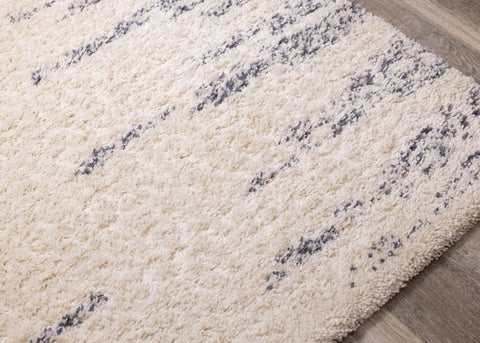 Rondo Cream Blue Modern Striped Rug by Kalora Interiors