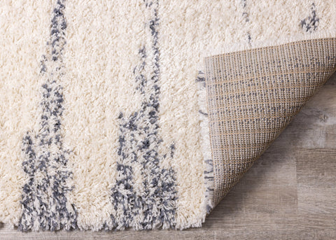 Rondo Cream Blue Modern Striped Rug by Kalora Interiors