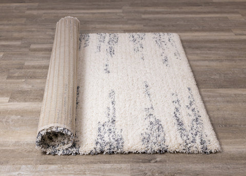 Rondo Cream Blue Modern Striped Rug by Kalora Interiors