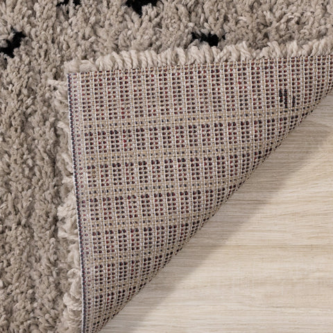 Rondo Beige Black Diamond Stitch Shag Rug by Kalora Interiors