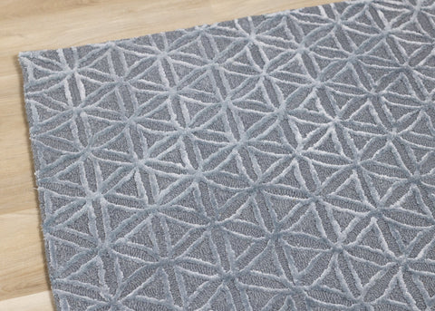 Royal Blue Hand Tufted Triangles Rug by Kalora Interiors