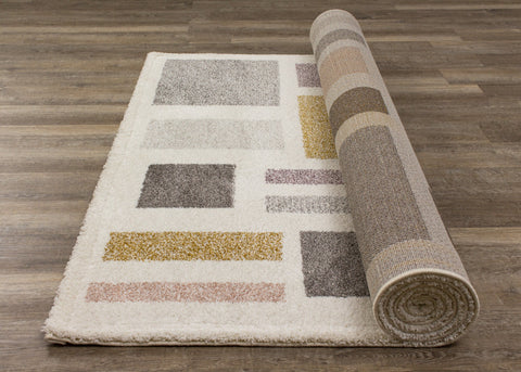 Sable Cream Purple Yellow Blocks Rug by Kalora Interiors