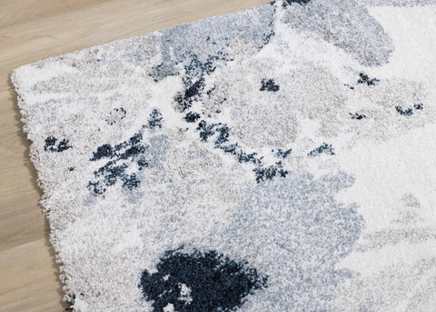 Sable Grey Cream Blue Floral Pattern Rug by Kalora Interiors