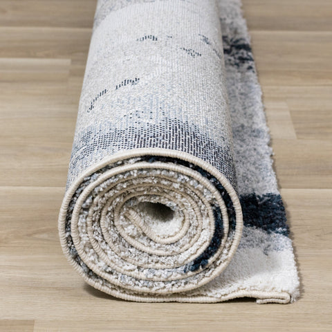 Sable Grey Cream Blue Floral Pattern Rug by Kalora Interiors