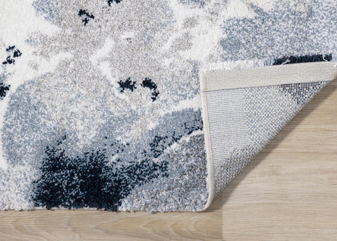 Sable Grey Cream Blue Floral Pattern Rug by Kalora Interiors