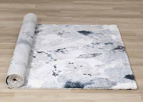 Sable Grey Cream Blue Floral Pattern Rug by Kalora Interiors