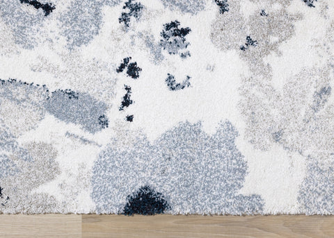 Sable Grey Cream Blue Floral Pattern Rug by Kalora Interiors