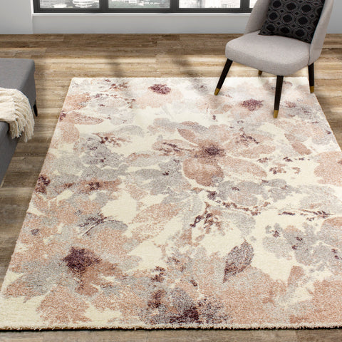 Sable 8289_T912 Flower Pattern Pink Cream Area Rug by Kalora Interiors