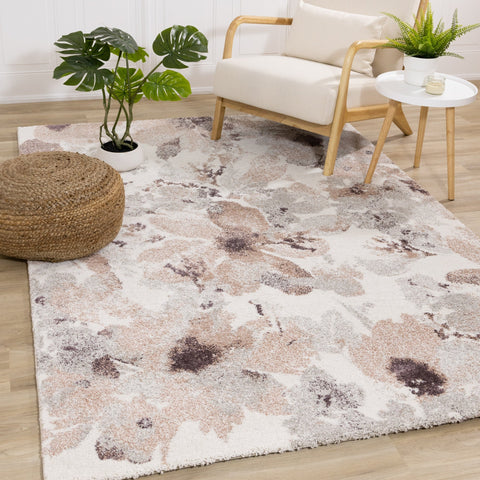 Sable Cream Grey Pink Flowers Rug by Kalora Interiors