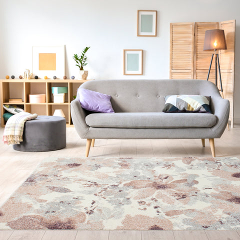 Sable 8289_T912 Flower Pattern Pink Cream Area Rug by Kalora Interiors